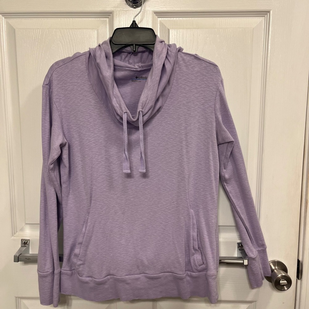 Columbia Womens Lavender Purple Cowl Neck Pullover Kangaroo Pocket Top Large